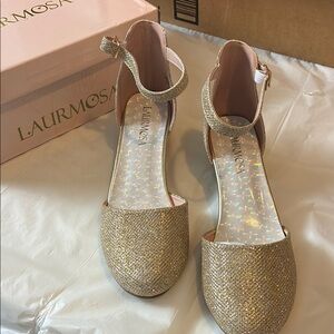 Glamorous Gold Glitter Heels with Ankle Strap